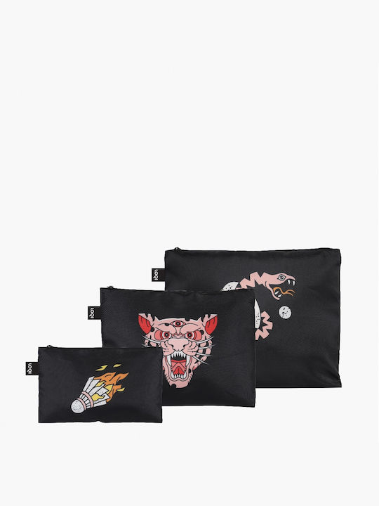 Loqi Set Toiletry Bag Snask Tiger Snake Beer in Black color 13cm
