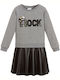 Eco-leather Children's Dress Long Sleeve Gray