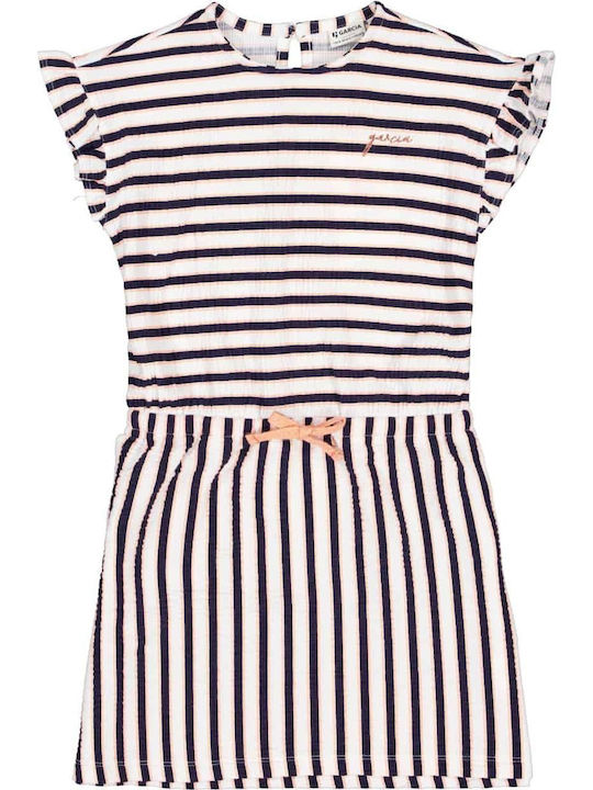 Ruffle Striped Dress Παιδικό Φόρεμα Κοντομάνικο Ριγέ Λευκό