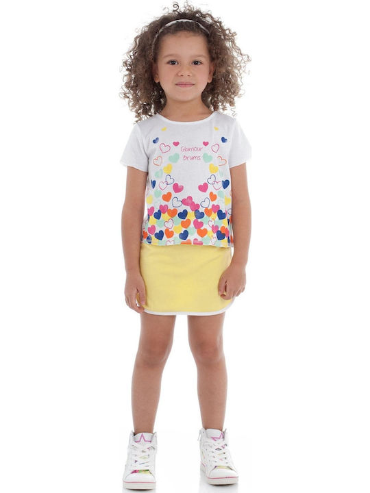 Kids' Set with Skirt Summer 2pcs White Jersey T-shirt+mini Skirt