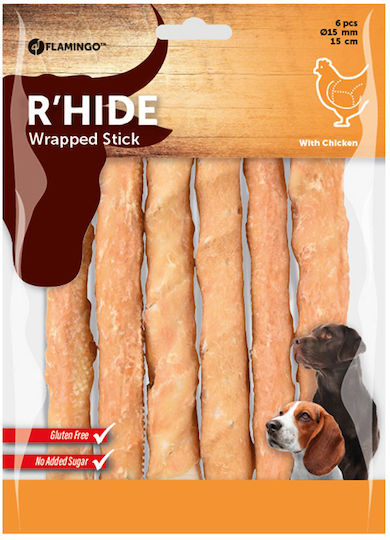 Flamingo Rawhide Chicken Wrapped Dog Stick Treats Medium Breeds with Chicken 15cm 180gr 6pcs