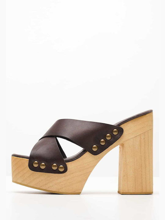 Jeffrey Campbell Leder Mules mit Chunky Hoch Absatz in Braun Farbe