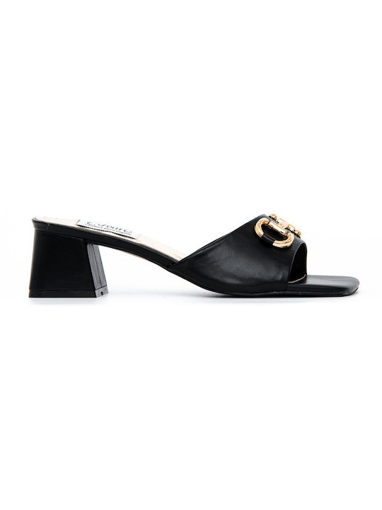 Politis shoes Chunky Heel Leather Mules Black