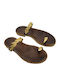 Leather Women's Flat Sandals in Brown Color