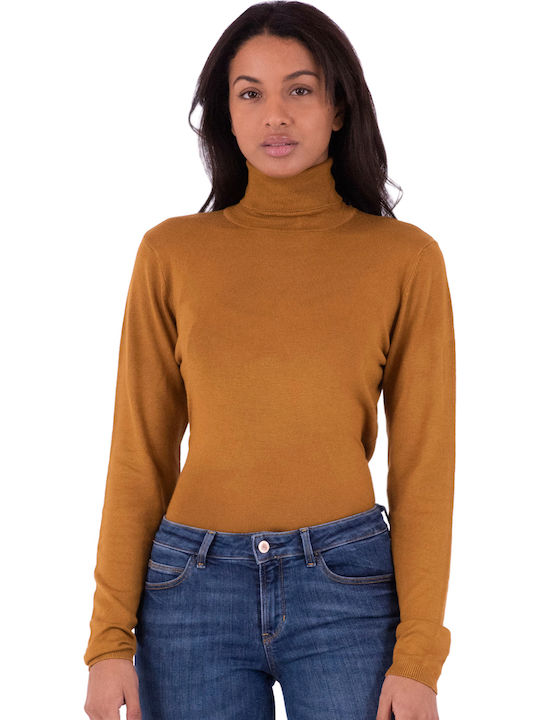 Women's Long Sleeve Sweater Turtleneck Brown