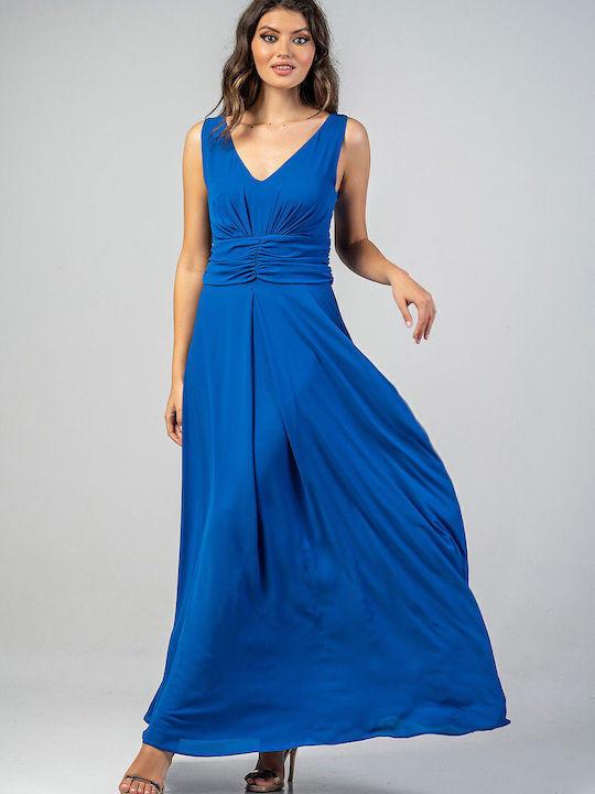 Summer Maxi Dress for Wedding / Baptism Open Back Blue