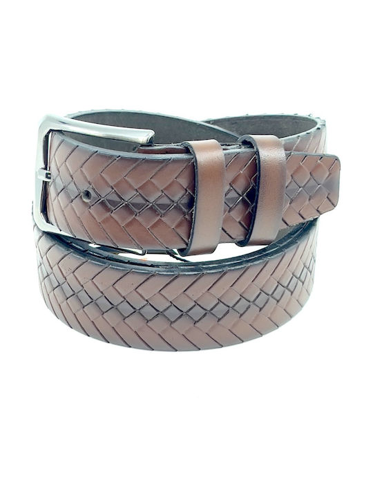 Men's Belt Leather Knitted Brown