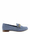 Leather Women's Moccasins in Light Blue Color