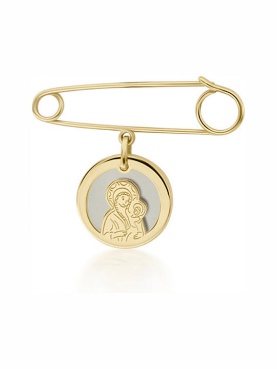 Ekan Child Safety Pin made of Gold and White Gold 14K with Icon of the Virgin Mary