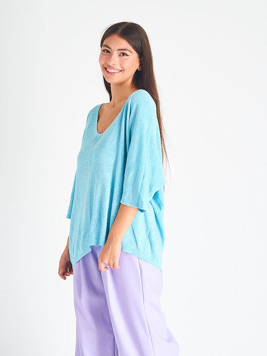 Beltipo Women's Blouse with 3/4 Sleeve Turquoise