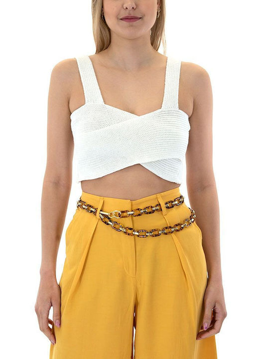 Tailor Made Knitwear Damen Sommer Crop Top Ärmellos Weiß