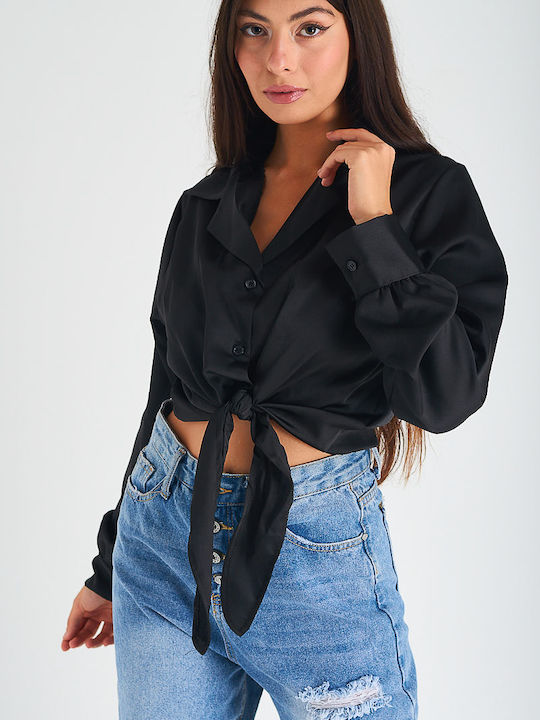 Beltipo Damen Bluse Langärmelig Schwarz