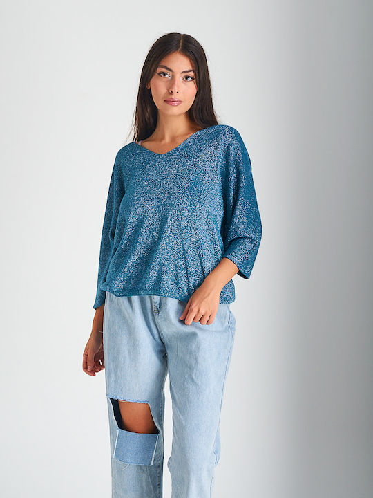 Beltipo Damen Bluse mit 3/4 Ärmel Blau