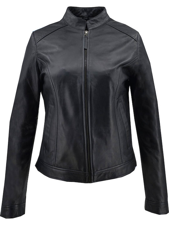 Δερμάτινο Γυναικείο Biker Jacket Μαύρο