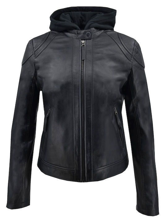 Δερμάτινο Γυναικείο Biker Jacket Μαύρο