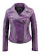Women's Short Biker Leather Jacket for Winter Purple