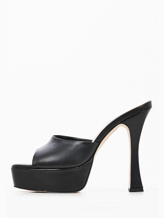 Mortoglou Thin Heel Leather Mules Black