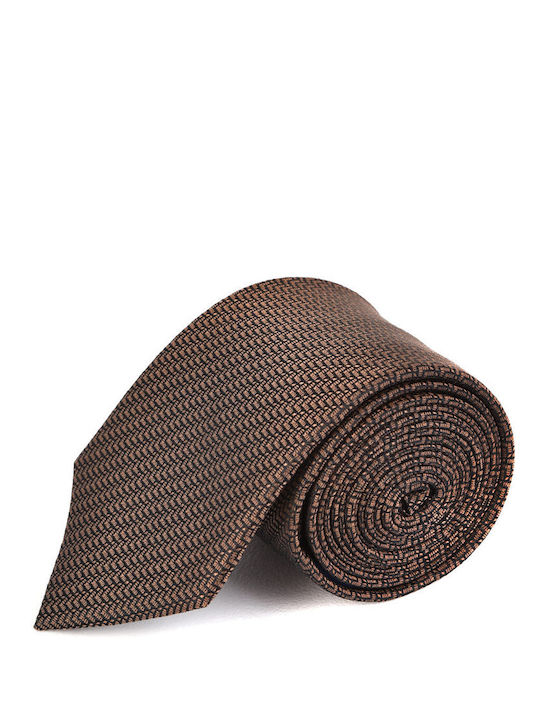 Vardas Ανδρική Γραβάτα με Σχέδια σε Καφέ Χρώμα