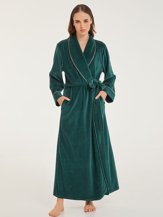 Pen-ky Winter Women's Velvet Robe Green