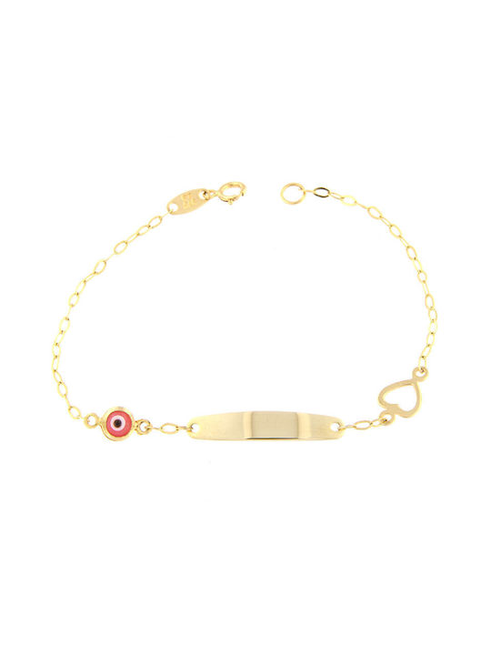 Filva Oro Kids Gold ID Bracelet 9K with Evil Eye for Girl