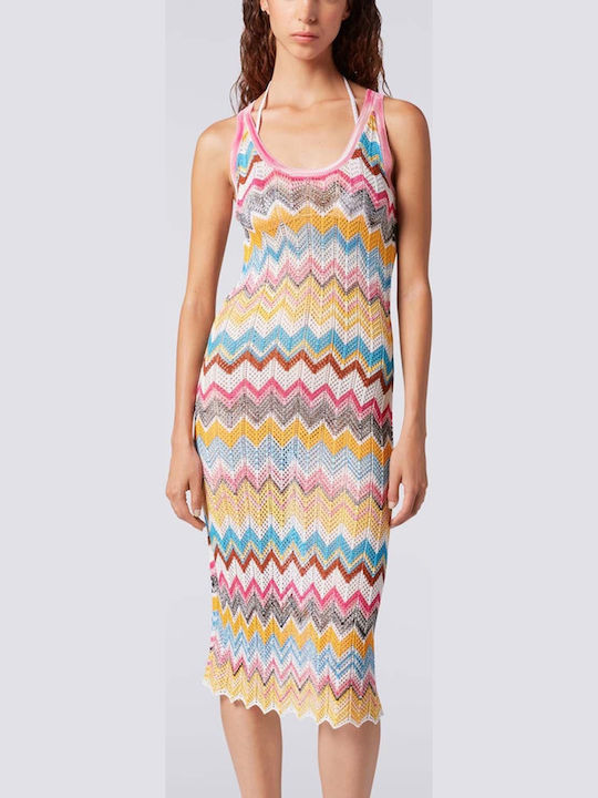 Sommer Midi Damenkleid Gestrickt Gestreift