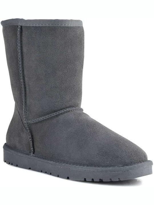 Kelara Women's Leather Ankle Boots with Fur Gray