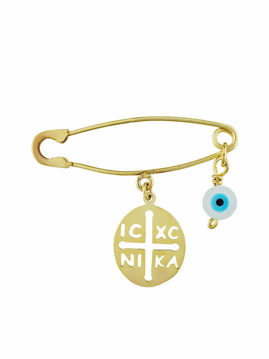 Kiriakos Gofas Child Safety Pin made of Gold 9K with Constantinato