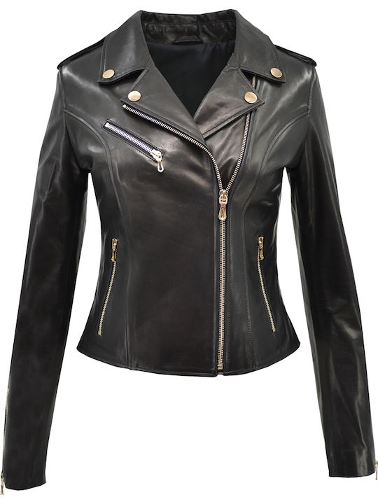 Δερμάτινο Γυναικείο Biker Jacket Μαύρο