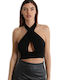 Γυναικείο Καλοκαιρινό Crop Top Αμάνικο Μαύρο