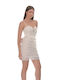 Farmaki Summer Mini Dress for Wedding / Baptism with Lace Beige