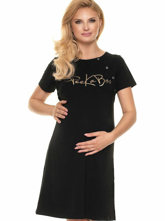 PeeKaBoo Nightgown for Maternity Hospital & Breastfeeding Black