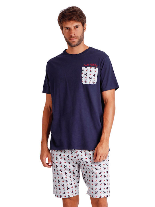 Admas De vară Pijama de bărbați Bermuda Albastru