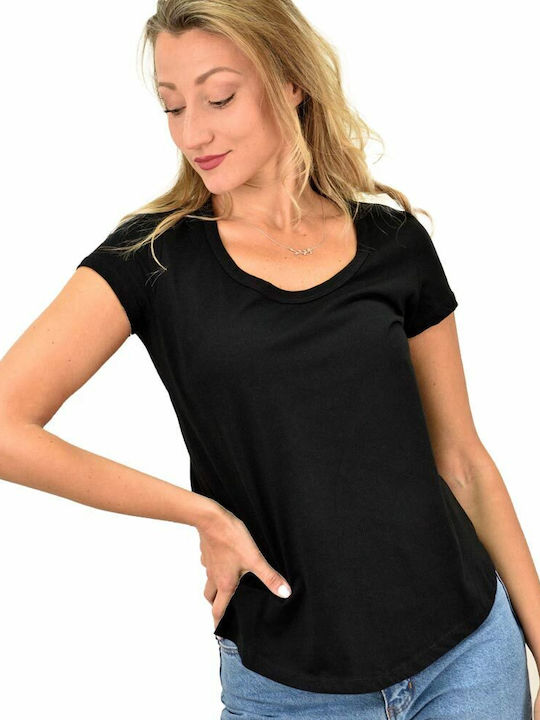 First Woman Women's Summer Blouse Cotton Short Sleeve Black