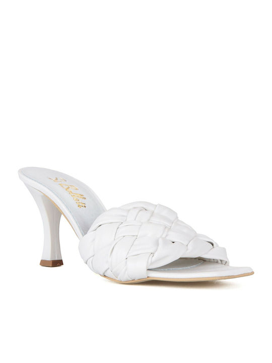 Silia D Mules with Thin High Heel in White Color