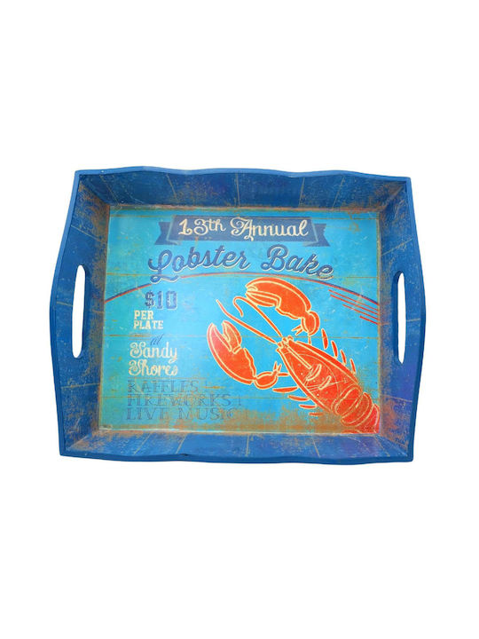 Collezione Imports Wooden Rectangular Serving Tray with Handles in Blue Color 35x29x6cm 1407001 1pcs