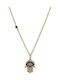 Roloi Kaliamanis Halskette Hand Fatimé aus Gold 14K mit Zirkon Blauer