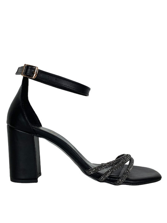 koniaris Women's Sandals Black with Chunky High Heel