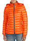 Women's Short Puffer Jacket for Winter with Hood Red