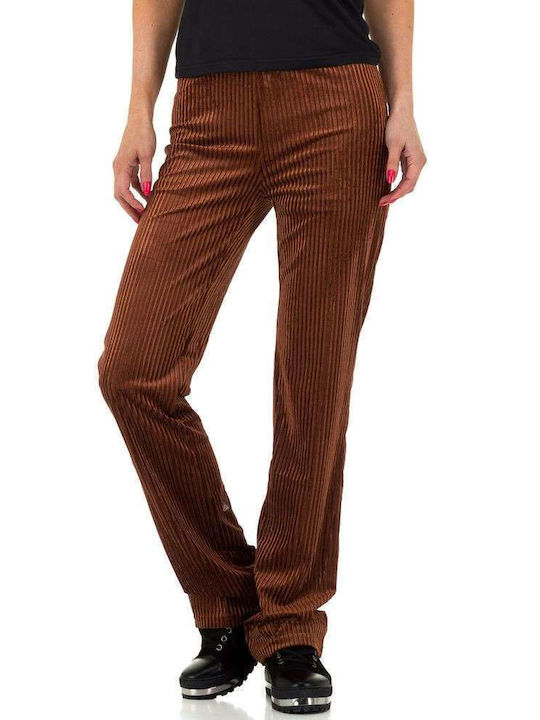 Damen Stoff Hose Gestreift Braun