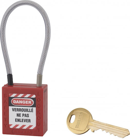 Thirard Plastic Padlock with Cable with Key 38mm Red 1pcs