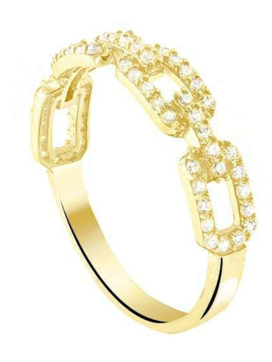 Eforo Damen Ring mit Zirkonia aus Silber Vergoldet