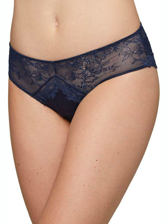 Ysabel Mora Cotton Women's Slip with Lace Navy Blue