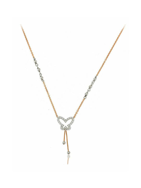 Paraxenies Halskette mit Design Schmetterling aus Roségold 9 K