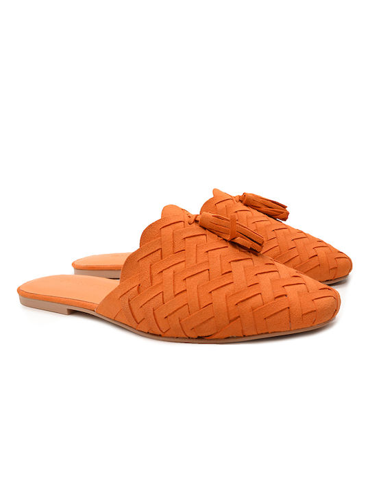 Hawkins Premium Leder Mules mit Chunky Hoch Absatz in Orange Farbe