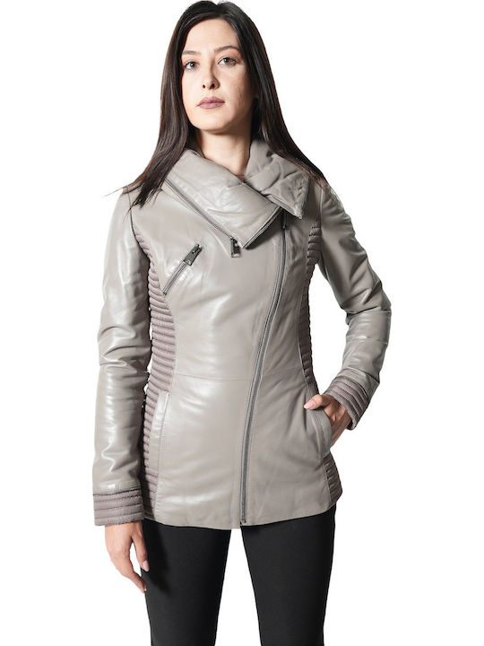 Δερμάτινο Γυναικείο Biker Jacket Γκρι
