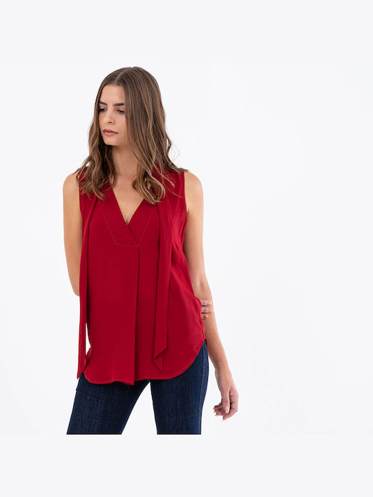 Silvian Heach Women's Blouse Long Sleeve with V Neck Red