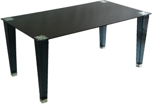 Table Dining Room with Glass Surface Grey / Black 160x90x75cm