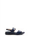 Wonders Leather Women's Flat Sandals with Strap in Navy Blue Color