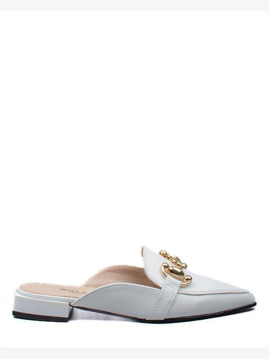 Wall Street Flat Leather Mules White