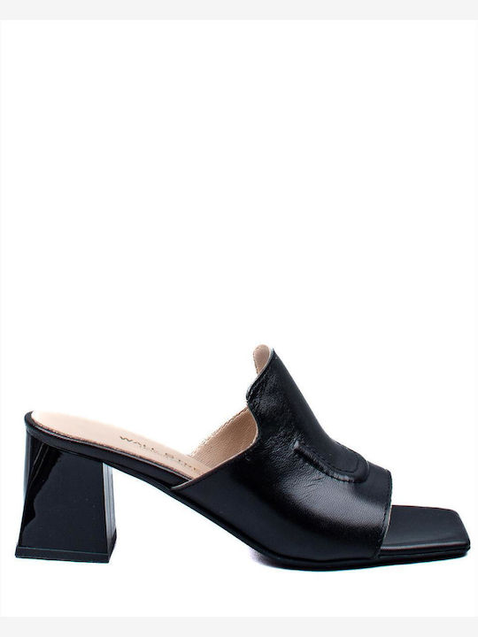 Wall Street Chunky Heel Piele Mules Black